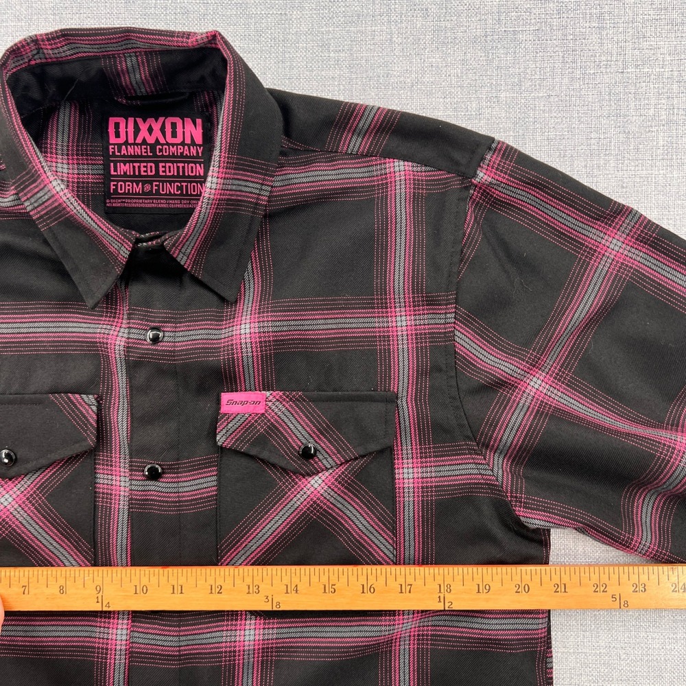 Dixxon Flannel Limited Edition Plaid Pearl Snap Shirt Men Medium Black Pink - Picture 8 of 12